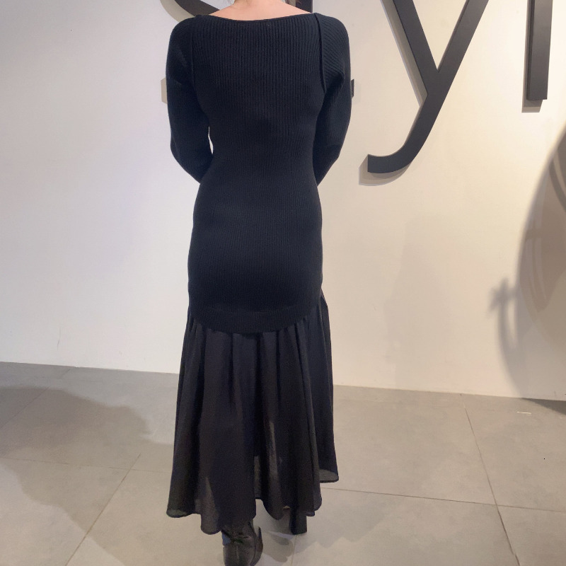 Party Dresses Kuzuwata V Neck Solid Color Long Sleeve Robe Femme Knit Patchwork Autumn Winter Japanese Vestiges De Mujer Elegant 221203