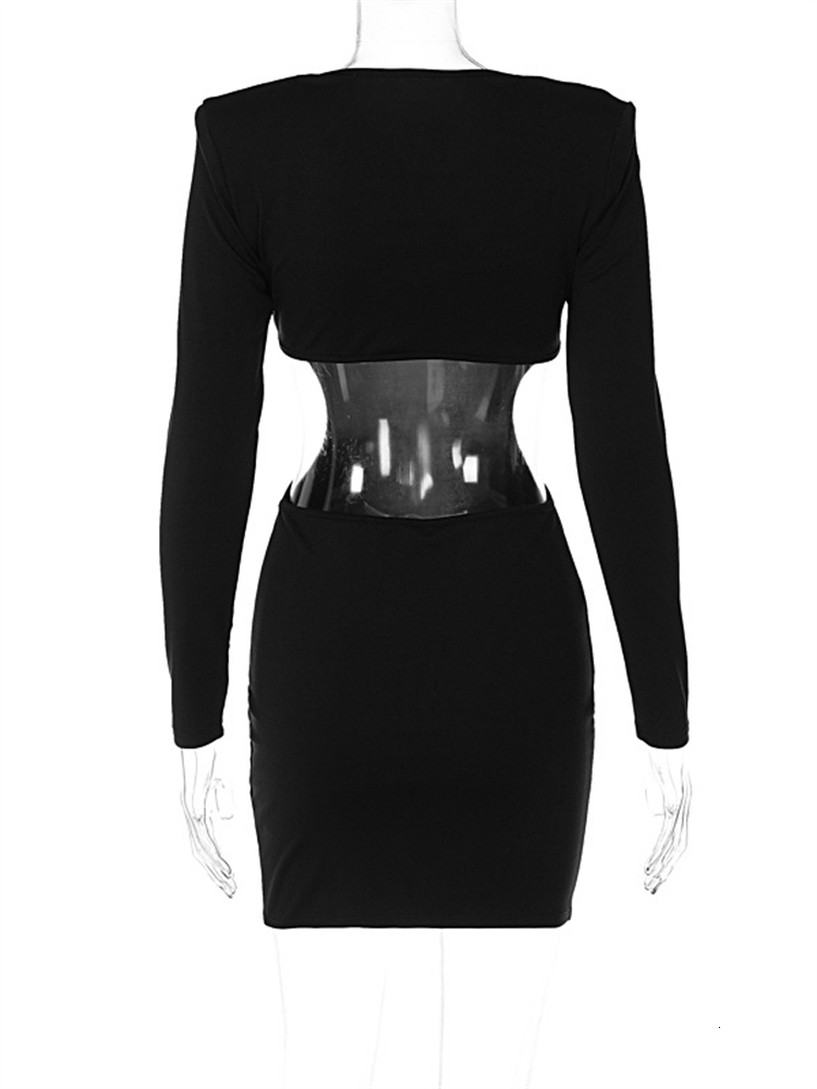 Party Dresses Fashion Bodycon Mini Female Fall Black For Women Square Collar Long Sleeve Hollow Out Club Outfit Wholesale 221203