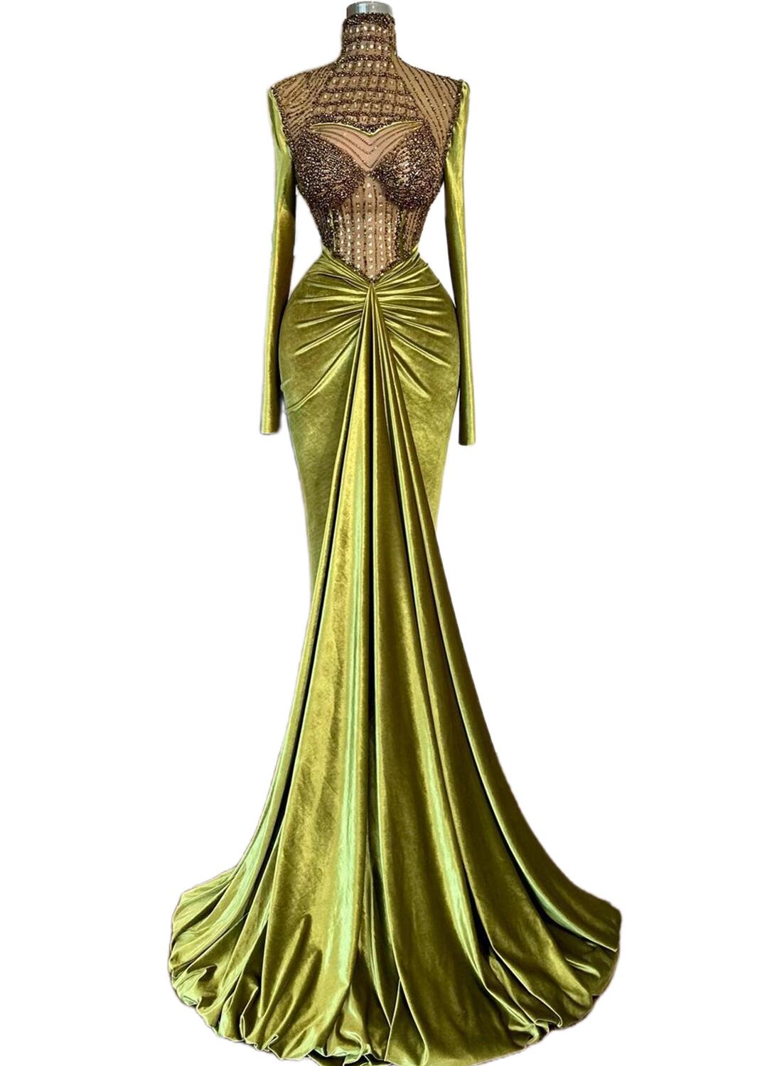 2023 Arabic Aso Ebi Mermaid Luxurious Prom Dresses Beaded Crystals Evening Formal Party Second Reception Birthday Engagement Gowns Dress ZJ222