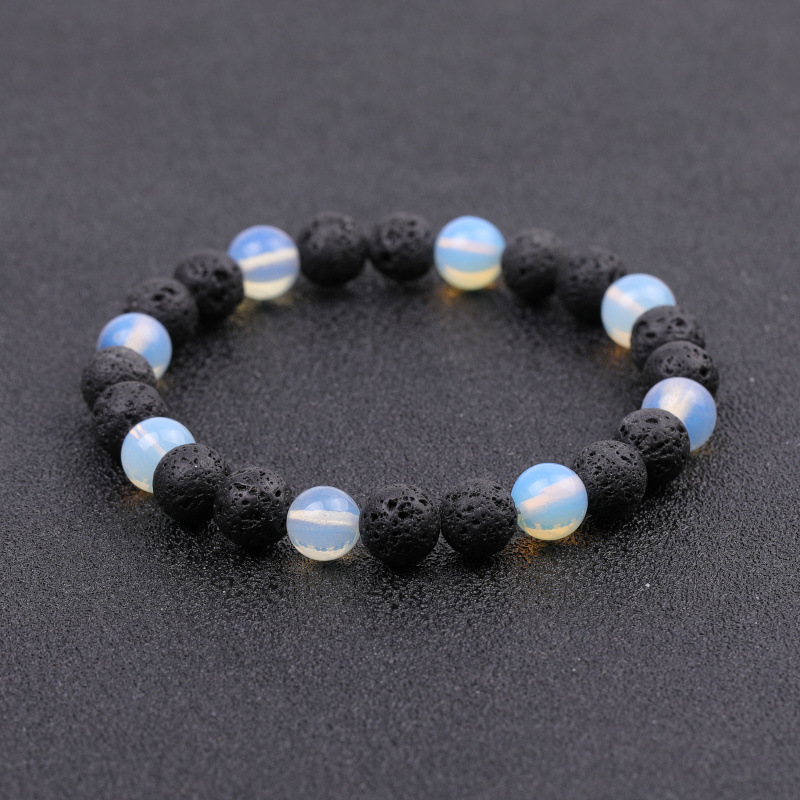 8mm Black Lava Stone Natural Tiger Eye Opal Beads Couple Bangles Bracelets for Women Yoga Jewelry