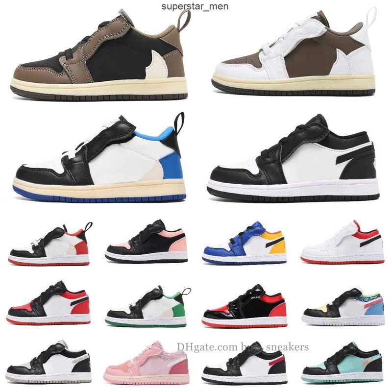 Kid NEW Basketball Shoes Children Sneakers Fragment Design Military Blue White Black Red Brown Baby Kids Jumpman 1 1S Low High Og Travis Sp