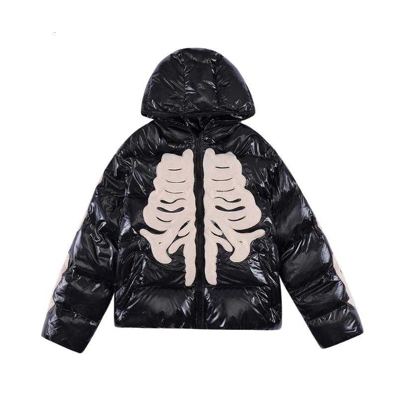 Men s Down Parkas Hip Hop Winter Skeleton Jacket Streetwear Coat Glossy Thick Warm Bone Print Harajuku Y2k Male Puffer Parker Jackets 221205