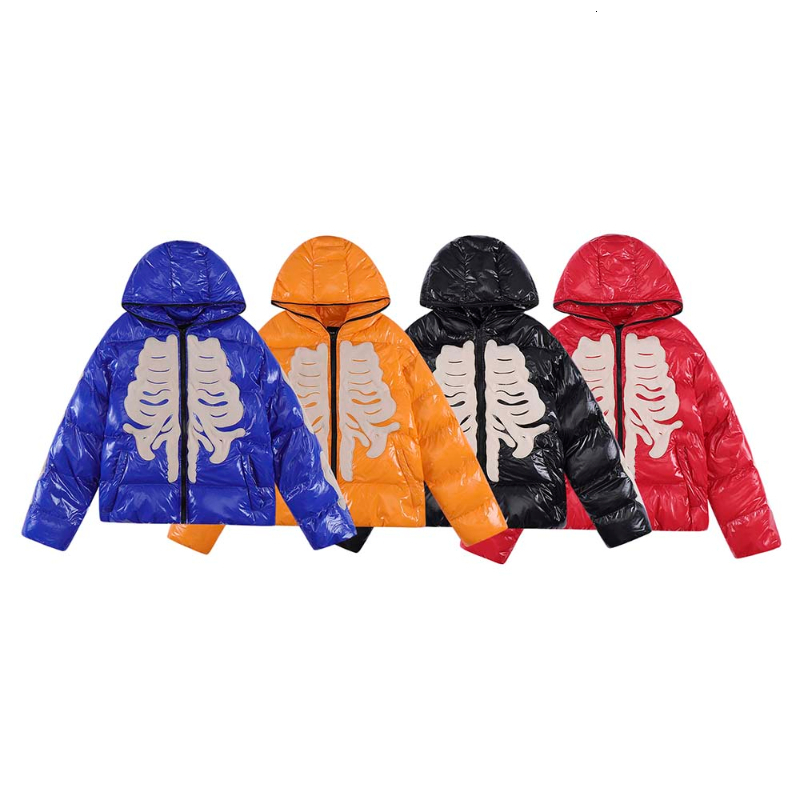 Men s Down Parkas Hip Hop Winter Skeleton Jacket Streetwear Coat Glossy Thick Warm Bone Print Harajuku Y2k Male Puffer Parker Jackets 221205