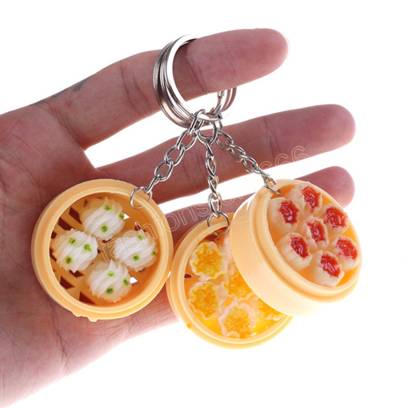 Mini Steamer Bag Hanging Keychain Chinese Food Bun Dumpling Pendant Women Couple Kids Toy Backpack Phone Car Key ring Decor