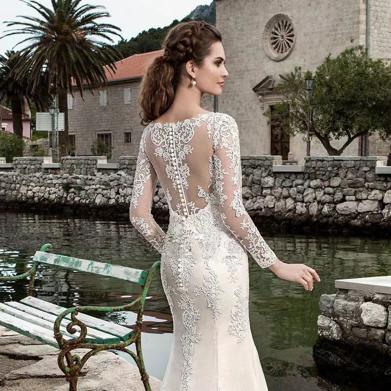 Exquisite Lace Appliques Mermaid Wedding Dresses Custom Made White Sweep Train Tulle Beach Elegant Plus Size Bridal Gowns 403
