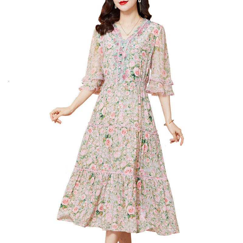 Party Dresses Silk dress spring and summer women's highend temperament print stunning slim dresses 221203