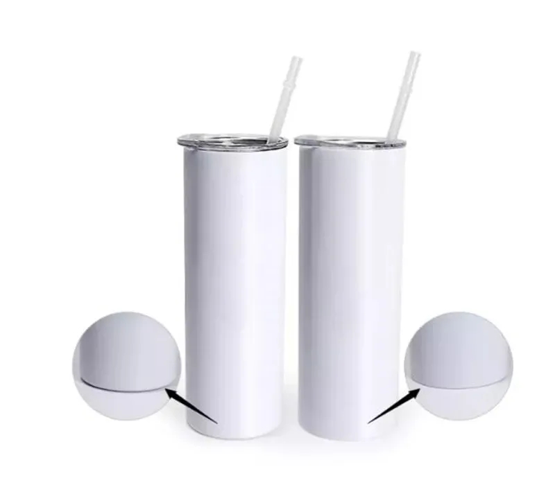 20oz Sublimation Straight Skinny Tumblers with Flat Edge Double Wall DIY Vacuum Insulated Heat Transfer Coffee Cup with Lid Z11