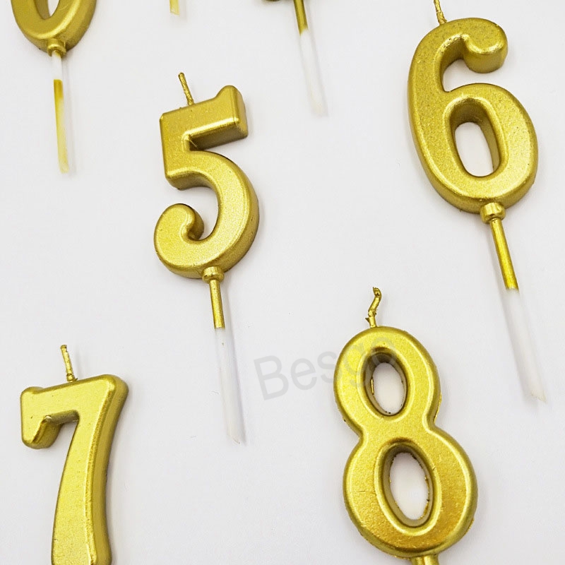 Gold 0-9 Pattern Candle Number Birthday Cake Decoration Candles Paraffin Golden Children Anniversary Party Decorations Candle BH8078 TYJ