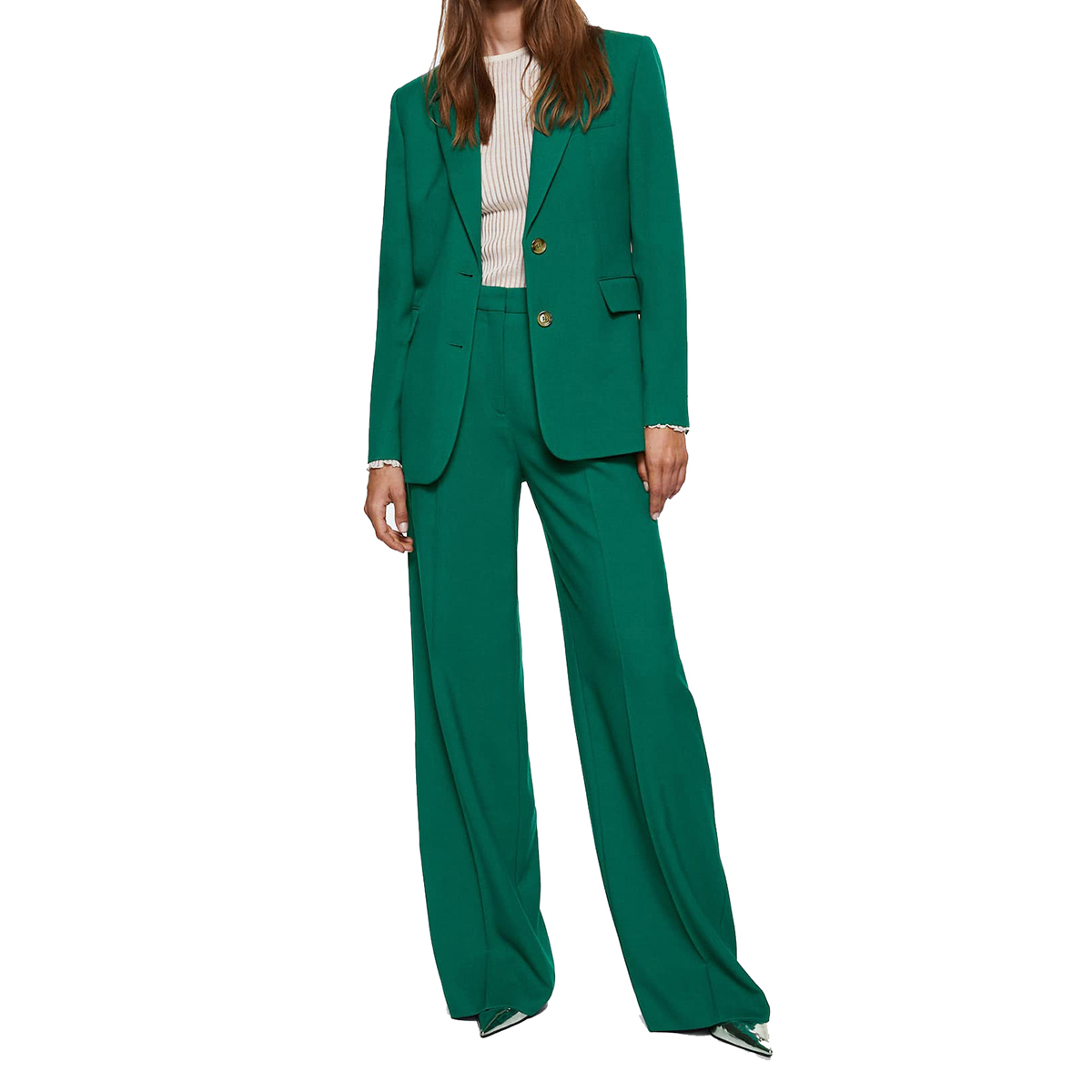Street Style Women Pants Suits Loose Leisure Green Wedding Tuxedos Prom Evening Party Wide Leg Wear 2 Pieces