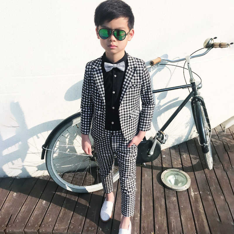 Suits Plaid Formal Suit for Boys Blazer Pants Children Wedding Tuxedo Kids Dresses Party Outfits Spring Baby School Clothes 221205