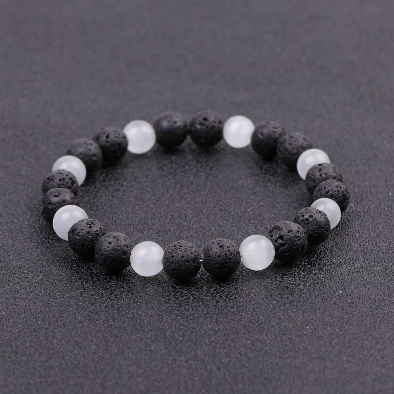 8mm Black Lava Stone Natural Tiger Eye Opal Beads Couple Bangles Bracelets for Women Yoga Jewelry