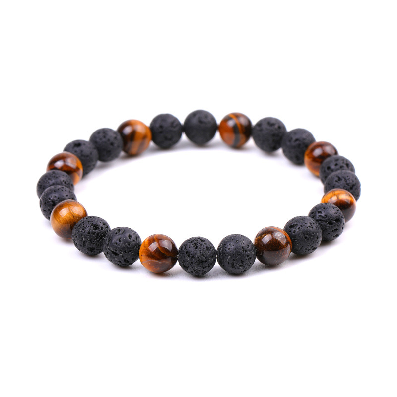 8mm Black Lava Stone Natural Tiger Eye Opal Beads Couple Bangles Bracelets for Women Yoga Jewelry