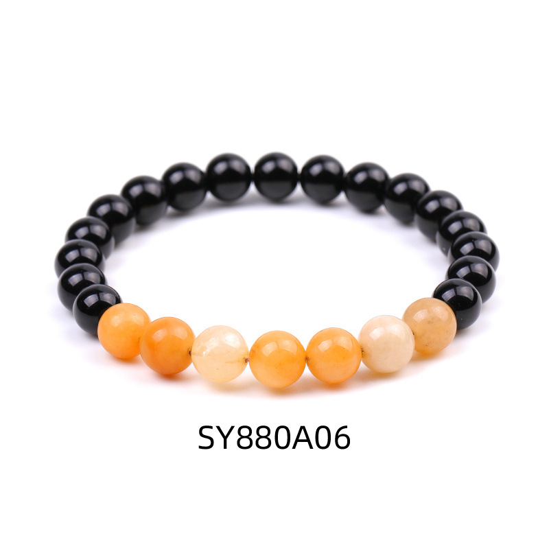 8MM Bright Black Natural Stone Tiger Eye Topaz Beads Bangles Bracelets for Women Men Yoga Jewelry