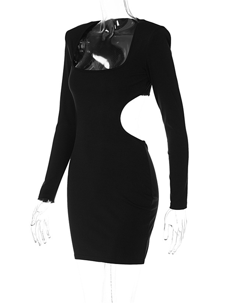 Party Dresses Fashion Bodycon Mini Female Fall Black For Women Square Collar Long Sleeve Hollow Out Club Outfit Wholesale 221203