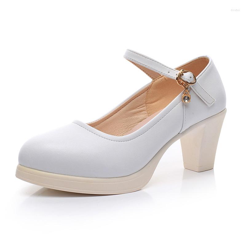 Dress Shoes Plus Size Block Heels Platform Women Pumps 2022 Autumn Medium Square Heel Wedding Ladies White Black Office Shoe
