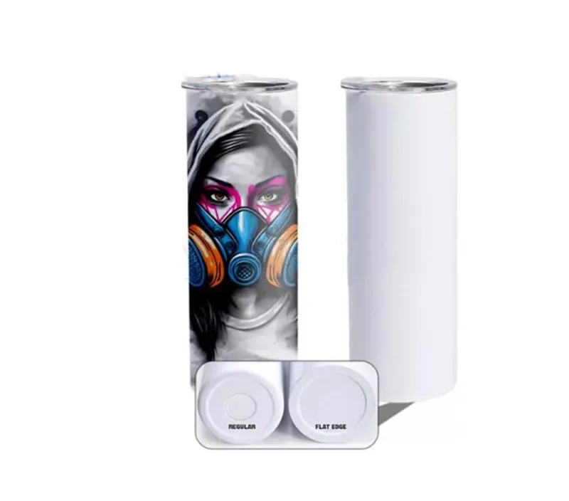 20oz Sublimation Straight Skinny Tumblers with Flat Edge Double Wall DIY Vacuum Insulated Heat Transfer Coffee Cup with Lid Z11