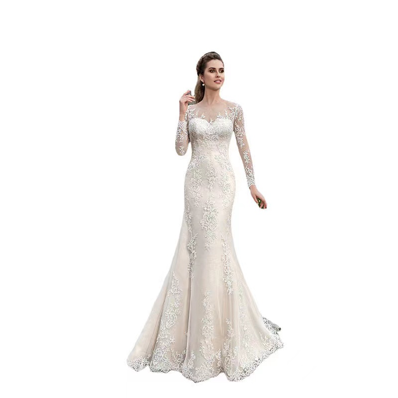 Exquisite Lace Appliques Mermaid Wedding Dresses Custom Made White Sweep Train Tulle Beach Elegant Plus Size Bridal Gowns 403