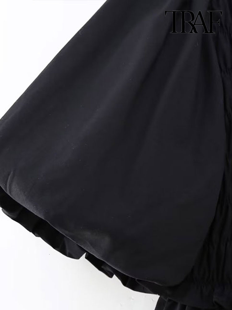 Party Dresses TRAF Women Fashion With Ruffles Poplin Midi Dress Vintage Short Sleeves Back Zipper Female Vestidos Mujer 221203