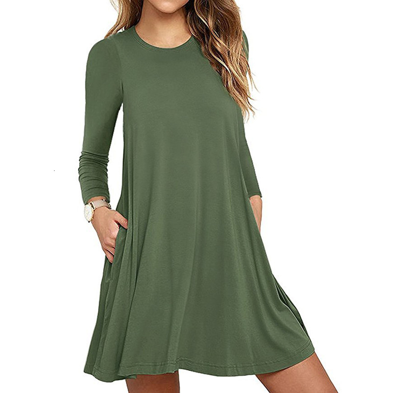 Party Dresses Women Tshirt Dress Spring Autumn ONeck Long Sleeve Solid Pocket Loose Vestidos Female Mini Dresses YKDnz804 221203