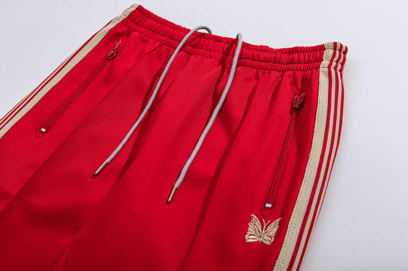 Men's Pants 2022ss Needles Webbing Striped Red Pants Men Women High Quality Embroidery Butterfly Needles Track Pants Trousers T221205