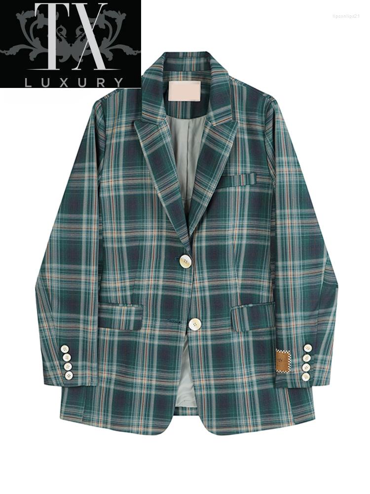 Women' Suits Vintage Loose Women Jacket Plaid Autumn Chic Elegant Single Breasted Female Long Suit Jackets Stylish Ladies Blazer, Green
Women' Suits Vintage Loose Women Jacket Plaid Autumn Chic Elegant Single Breasted Female Long Suit Jackets Stylish Ladies Blazer, Green