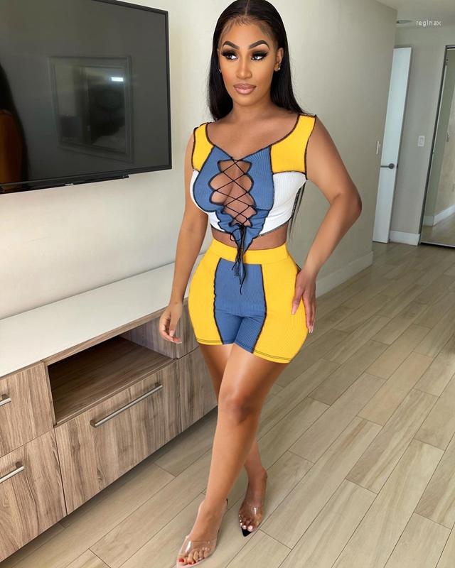 Women' Tracksuits Color Patchwork Ribbed Two Piece Outfits Women Summer Lace-up Crop Top Biker Shorts Set Streetwear Sexy Matching
Women' Tracksuits Color Patchwork Ribbed Two Piece Outfits Women Summer Lace-up Crop Top Biker Shorts Set Streetwear Sexy Matching