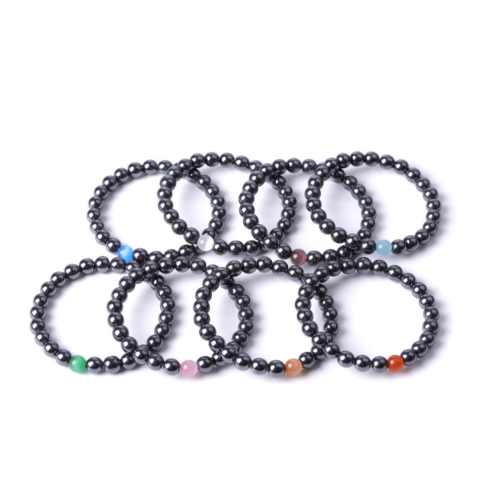 8mm Black Hematite Multicolored opal Beads Bracelet Bangles Bracelets for Women Men Yoga Jewelry