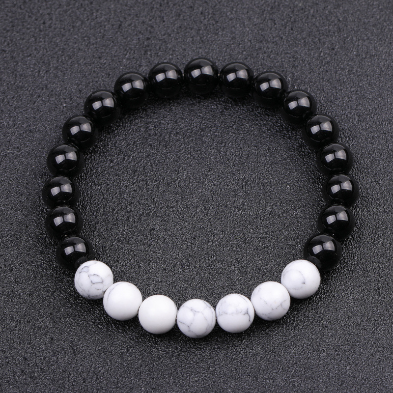 8MM Bright Black Natural Stone Tiger Eye Topaz Beads Bangles Bracelets for Women Men Yoga Jewelry