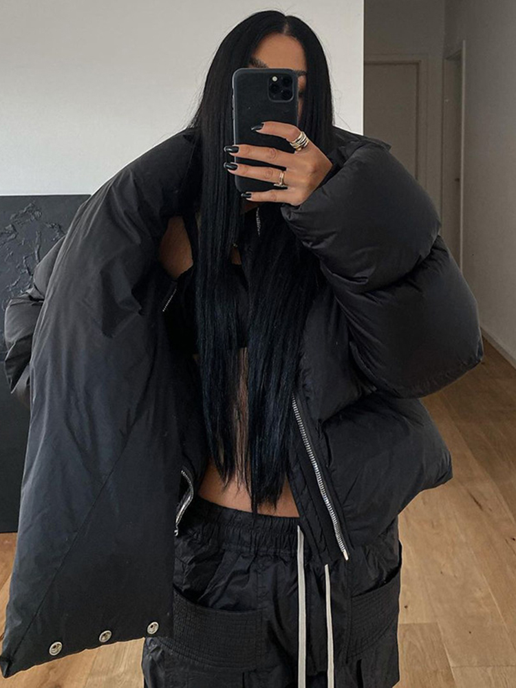 Women's Down Parkas Winter Jackets Women Coats Oversized Black Bubble Scarf Collar Puffer Short High Street Outwear Casual Parka 221205