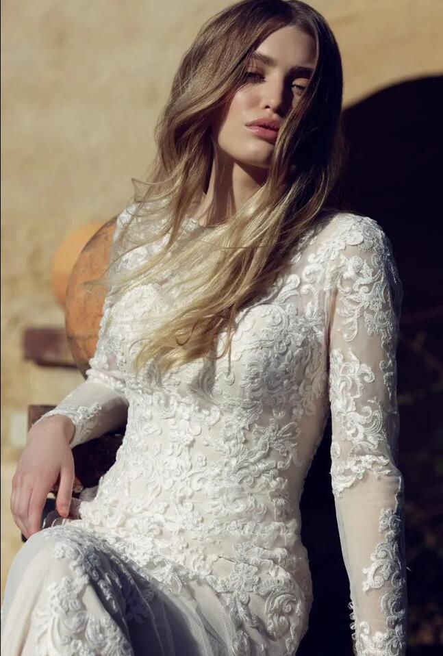 2023 Boho Wedding Dresses Bridal Gown Beach Country Lace Applique Scoop Neck Long Sleeves Plus Size vestido de novia