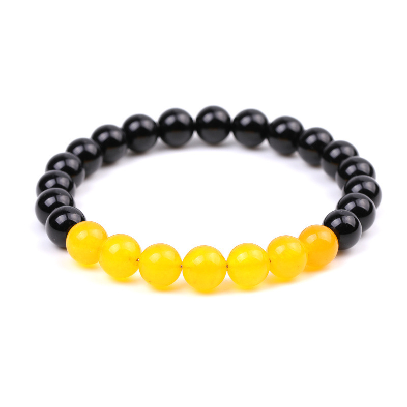 8MM Bright Black Natural Stone Tiger Eye Topaz Beads Bangles Bracelets for Women Men Yoga Jewelry