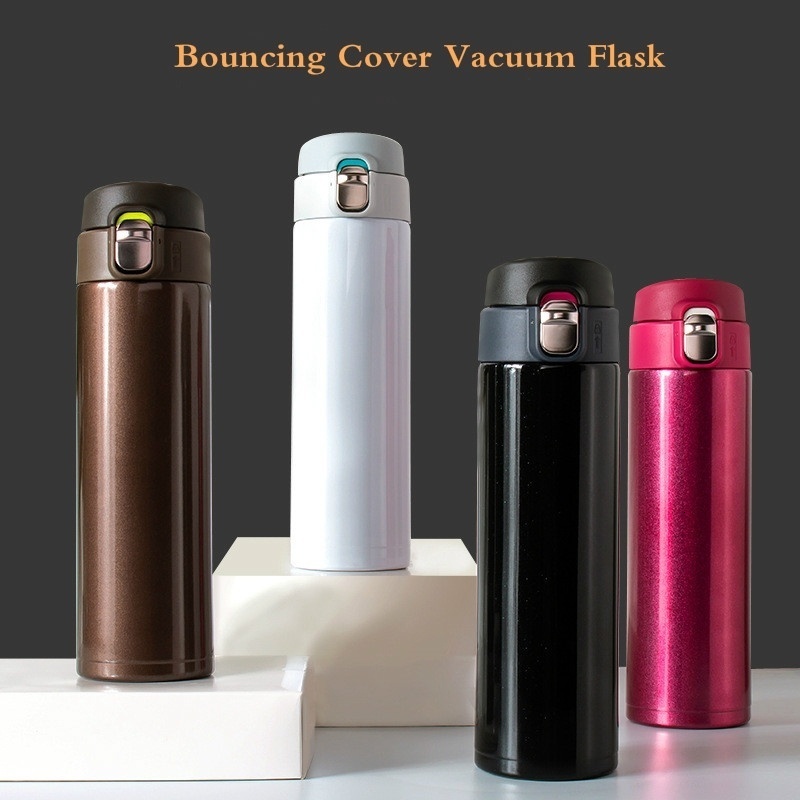 Thermoses 500ML Stainless Steel Bouncing Cover Vacuum Flask Thermos Cup Coffee Tea Milk Thermo Bottle 221203