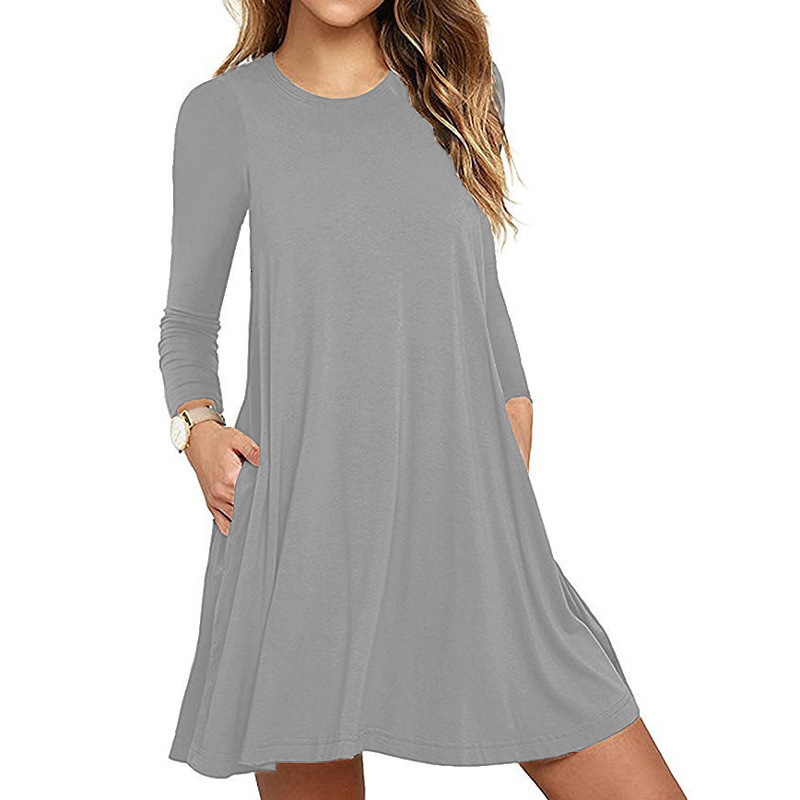 Party Dresses Women Tshirt Dress Spring Autumn ONeck Long Sleeve Solid Pocket Loose Vestidos Female Mini Dresses YKDnz804 221203