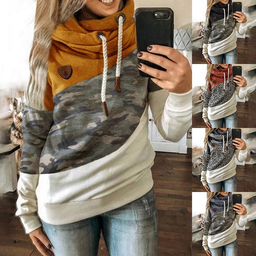 Women's Hoodies Sweatshirts Oversized Women Cowl Neck Color Block Striped Drawstring Hoodie Pullover Sweatshirt Tops Clothing Street wear 221205