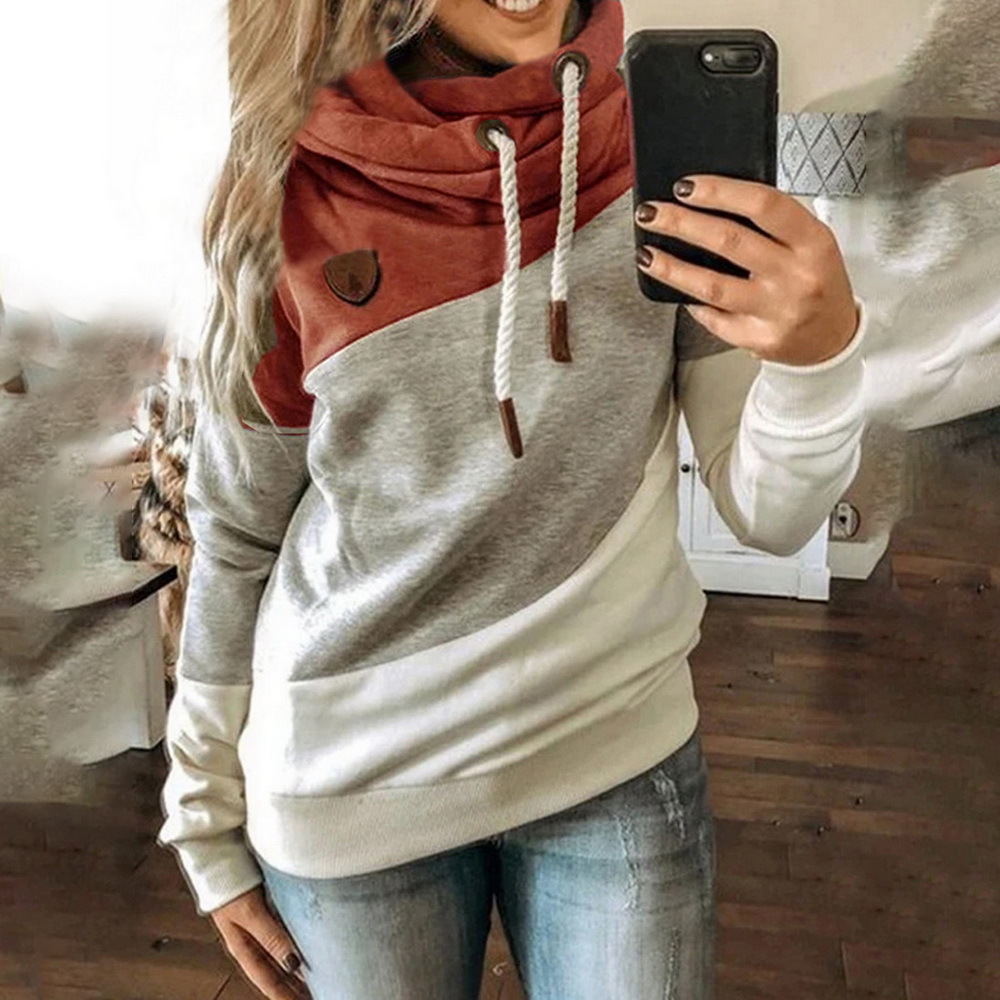 Women's Hoodies Sweatshirts Oversized Women Cowl Neck Color Block Striped Drawstring Hoodie Pullover Sweatshirt Tops Clothing Street wear 221205