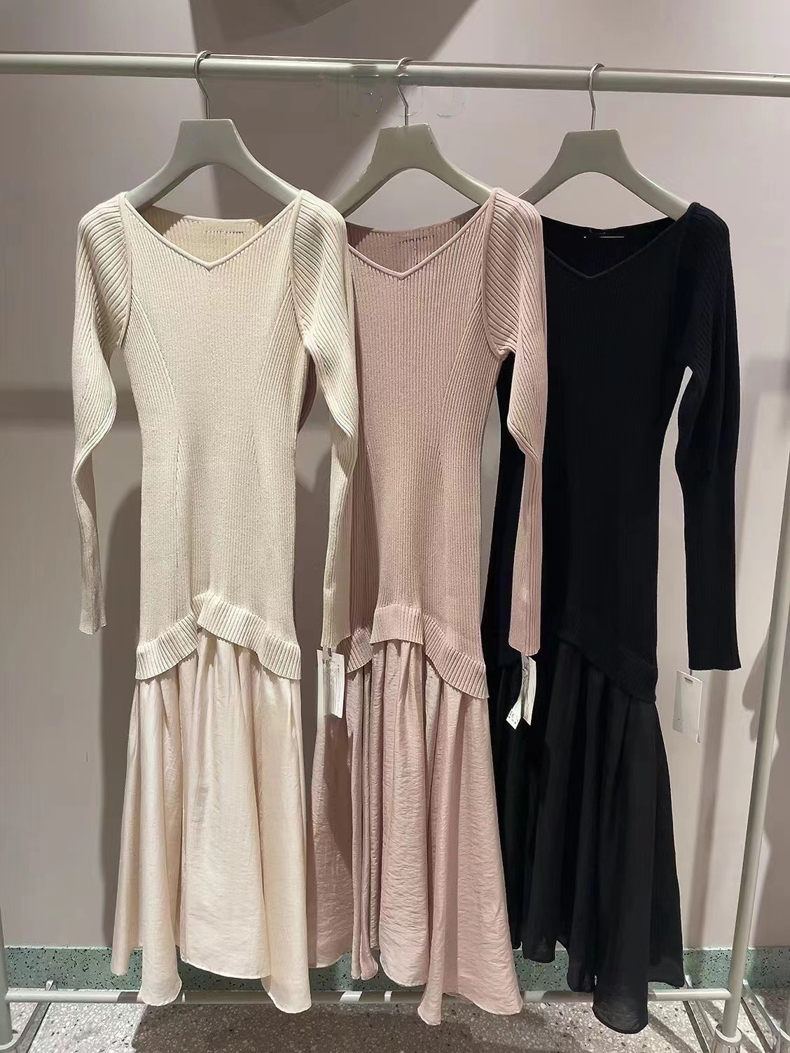 Party Dresses Kuzuwata V Neck Solid Color Long Sleeve Robe Femme Knit Patchwork Autumn Winter Japanese Vestiges De Mujer Elegant 221203