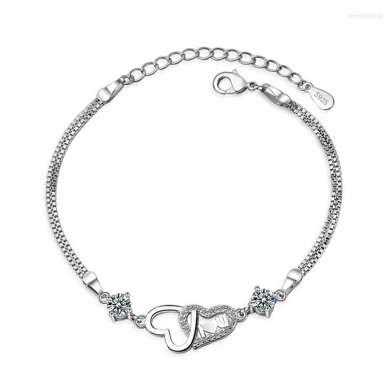 Link Bracelets Silver Color Double Layer Box Chain Crystal Heart Bead Charm Bracelet &Bangle For Women Elegant Wedding Jewelry Sl081
Link Bracelets Silver Color Double Layer Box Chain Crystal Heart Bead Charm Bracelet &Bangle For Women Elegant Wedding Jewelry Sl081