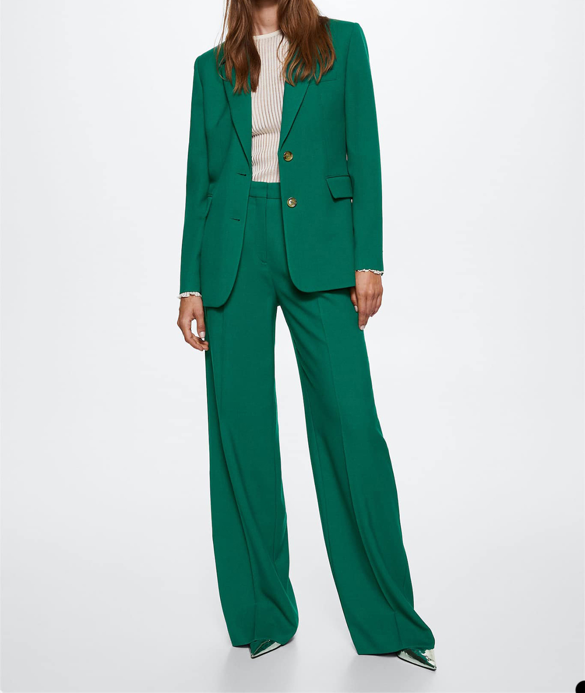 Street Style Women Pants Suits Loose Leisure Green Wedding Tuxedos Prom Evening Party Wide Leg Wear 2 Pieces