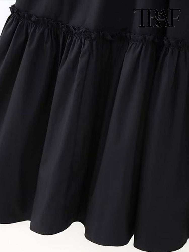 Party Dresses TRAF Women Fashion With Ruffles Poplin Midi Dress Vintage Short Sleeves Back Zipper Female Vestidos Mujer 221203