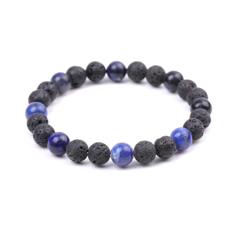 8mm Black Lava Stone Natural Tiger Eye Opal Beads Couple Bangles Bracelets for Women Yoga Jewelry