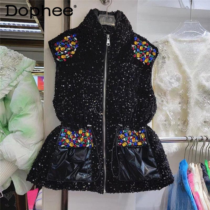 Women's Vests 2022 Winter Sequin Vest Women Loose All-Matching Sleeveless Cotton-Padded Heavy Embroidery Sequins Beaded Puffer Waistcoat, Black
Women's Vests 2022 Winter Sequin Vest Women Loose All-Matching Sleeveless Cotton-Padded Heavy Embroidery Sequins Beaded Puffer Waistcoat, Black