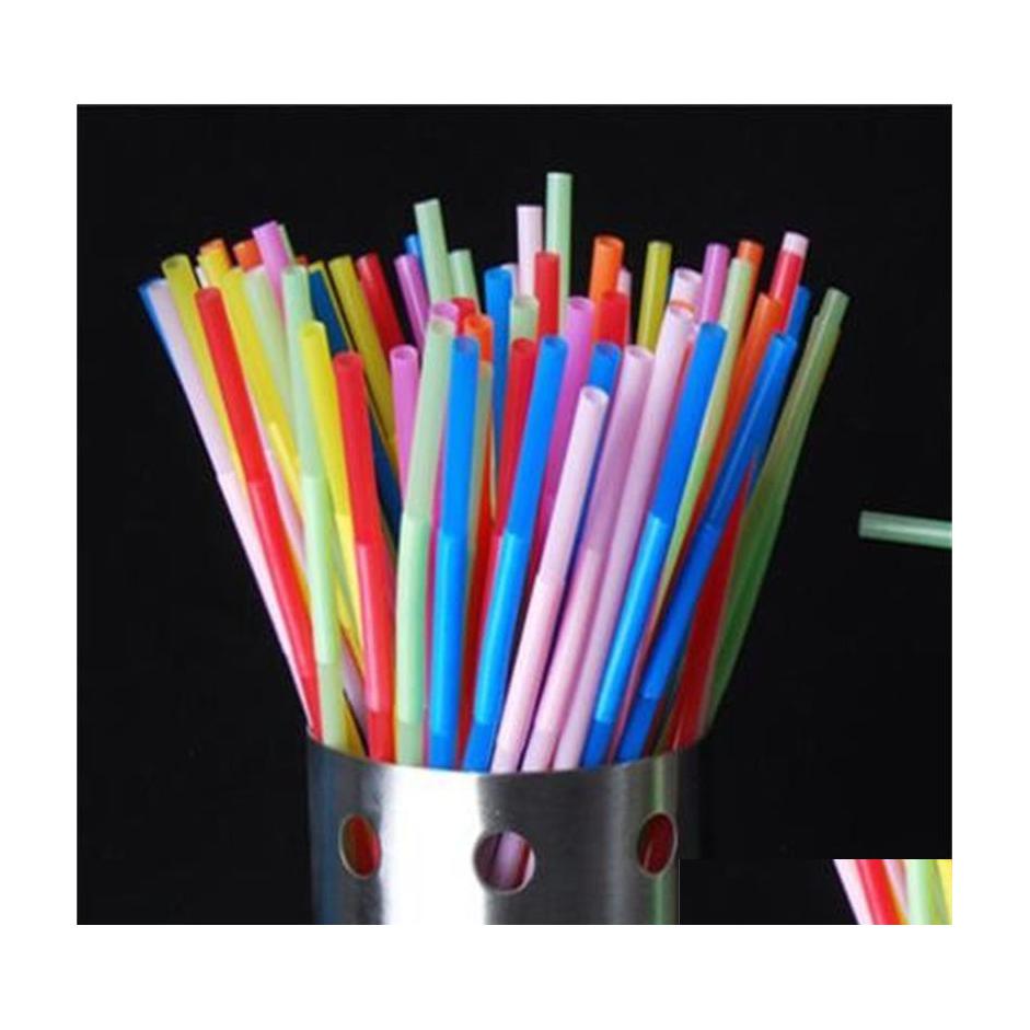 Drinking Straws 100Pcs 26Cm Drinking Sts Colorf Disposable Plastic Curved Fluorescent St Wedding Birthday Party Decor Bar Drink Acce Dhlwe