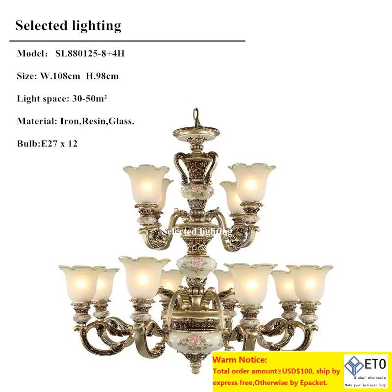 European Lighting Chandelier Pendant Lamp Bedroom Dining Room Living Room Lamp Resin Garden Simple Western Style Retro Atmospheric Lighting