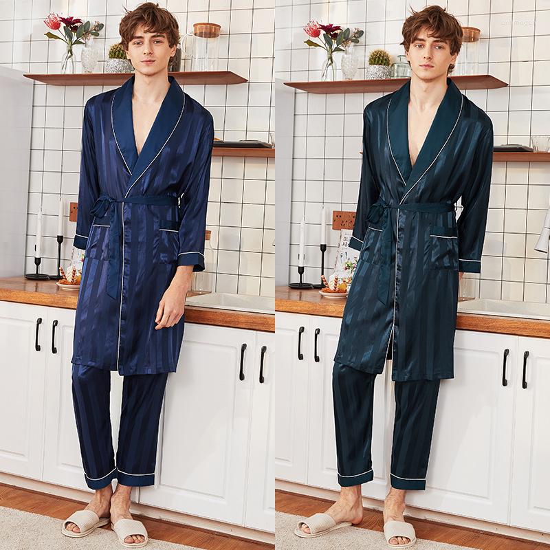 Men's Sleepwear Silk Men'S Spring And Summer Long-Sleeved Trousers Home Service Solid Satin Striped Nightgown Pajama Suit Lounge, Lake blue
Men's Sleepwear Silk Men'S Spring And Summer Long-Sleeved Trousers Home Service Solid Satin Striped Nightgown Pajama Suit Lounge, Lake blue
