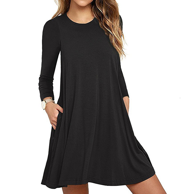 Party Dresses Women Tshirt Dress Spring Autumn ONeck Long Sleeve Solid Pocket Loose Vestidos Female Mini Dresses YKDnz804 221203