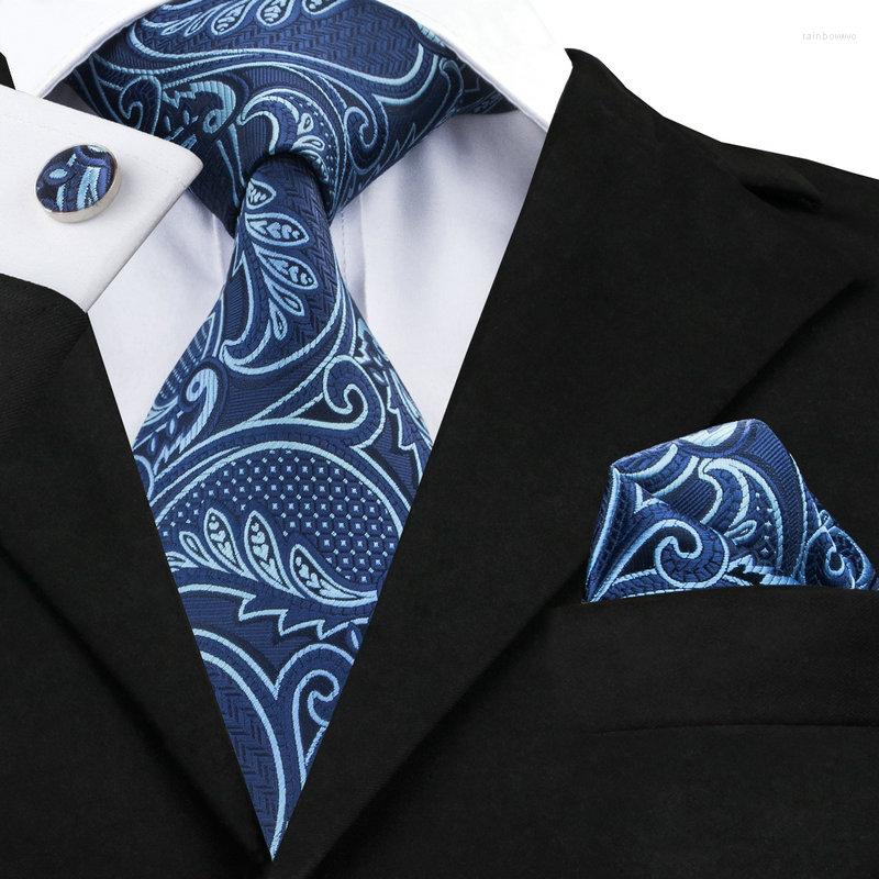 

Bow Ties Mens Tie Blue Paisley Silk Jacquard Neck Hanky Cufflinks Set Business Wedding Party For Men C-635