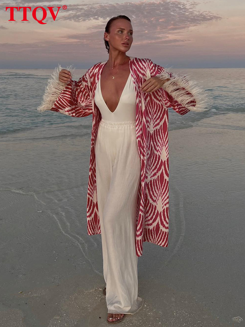 Party Dresses TTQV Casual Blue Print Dresses For Women Fashion Long Sleeve Feathers Laceup Dresses Elegant Vneck Midi Dress Streetwear 221203