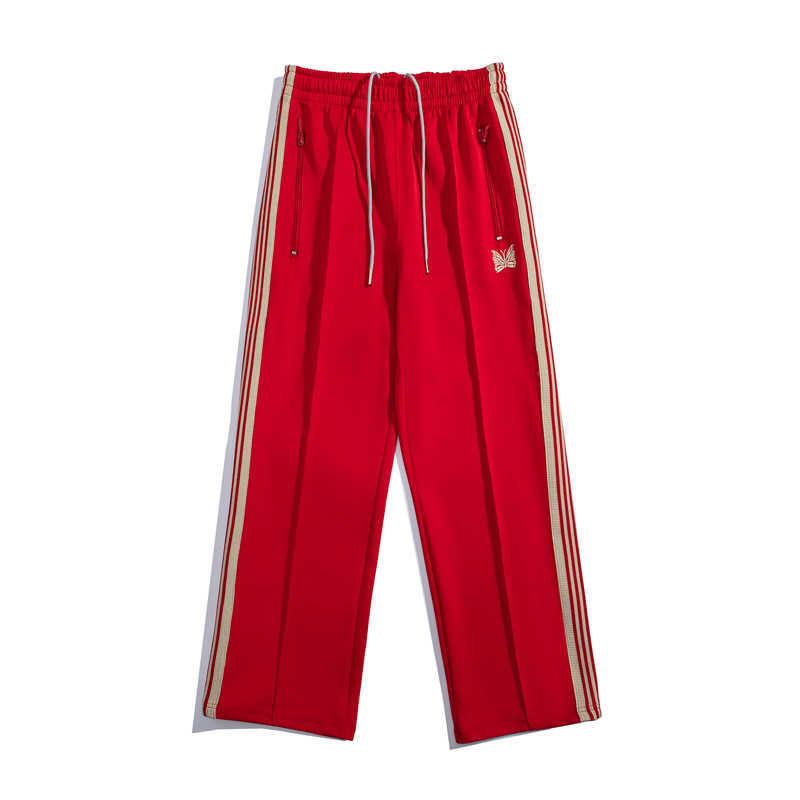 Men's Pants 2022ss Needles Webbing Striped Red Pants Men Women High Quality Embroidery Butterfly Needles Track Pants Trousers T221205
