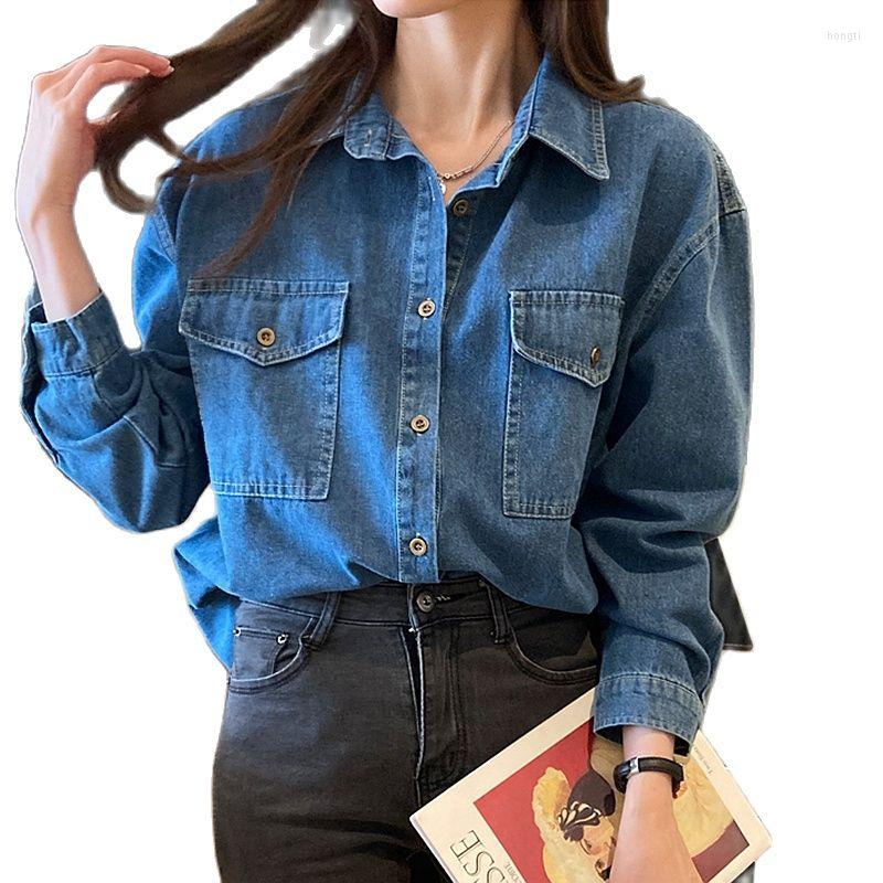 Women' Blouses Spring Autumn Women Full-Sleeves Vintage Turn-down Collar Pocket Female Korean Blouse Loose Long Denim Shirt Casual Tops, Picture shown
Women' Blouses Spring Autumn Women Full-Sleeves Vintage Turn-down Collar Pocket Female Korean Blouse Loose Long Denim Shirt Casual Tops, Picture shown