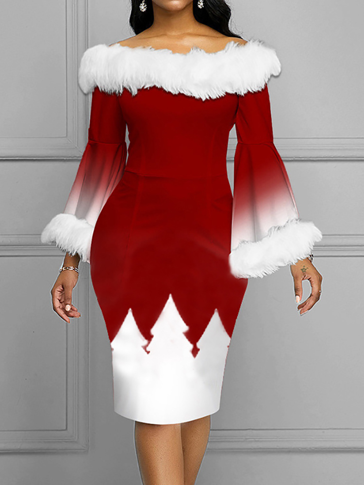 Shining Party Dresses For Women - Sexy Off Shoulder Flare Sleeve Christmas Vestidos